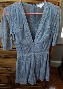 Socialite Dusty Blue Lace Romper